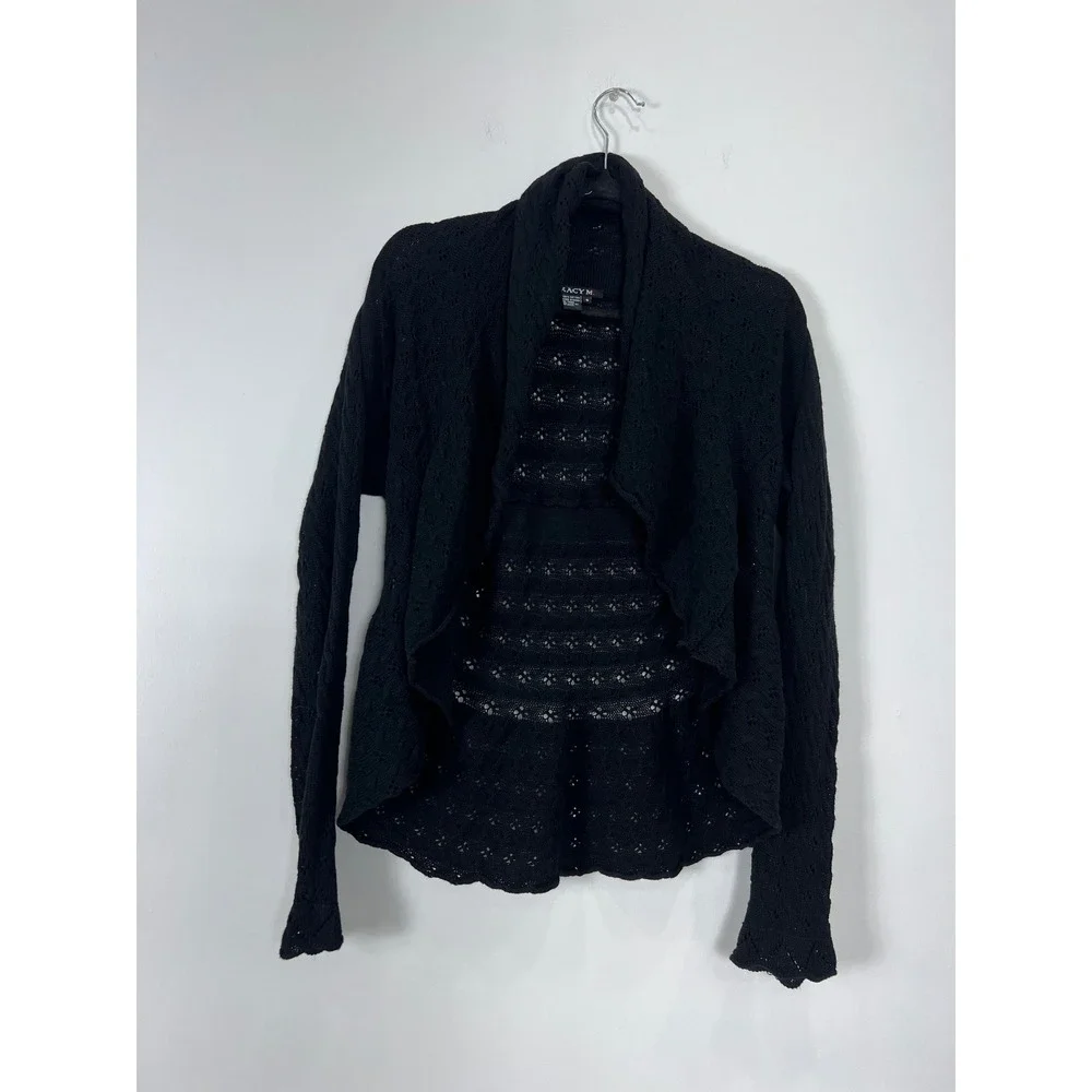 Y2K Cardigan Sweater Cowl Neck High Lo Open Knit‎ Sweater - Picture 5 of 7